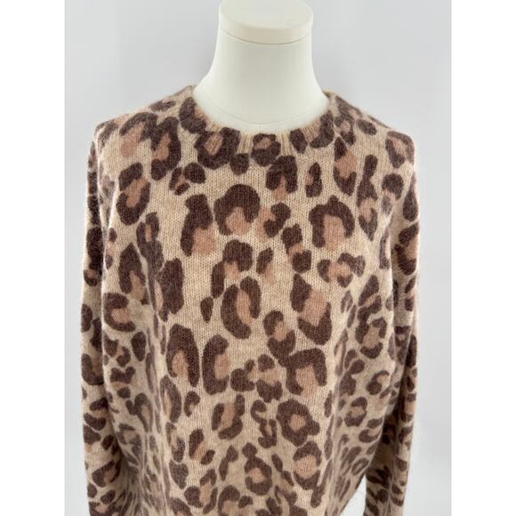 Sezane Brown Leopard Mohair Wool Sweater Animal Print Pullover Knit XXL 2XL - Picture 3 of 11